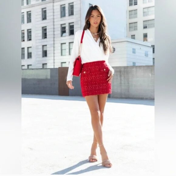 VICI ELEGANTLY A WINNER RED TWEED SKIRT NWT - Picture 1 of 5